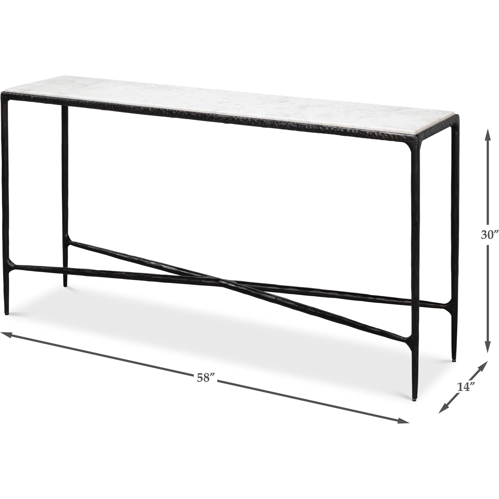 Dakor Console Table by Sarreid Ltd. in black. Made from forged iron, white marble in a modern style.