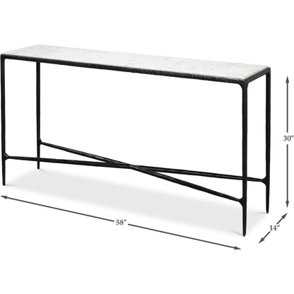 Dakor Console Table by Sarreid Ltd. in black. Made from forged iron, white marble in a modern style.