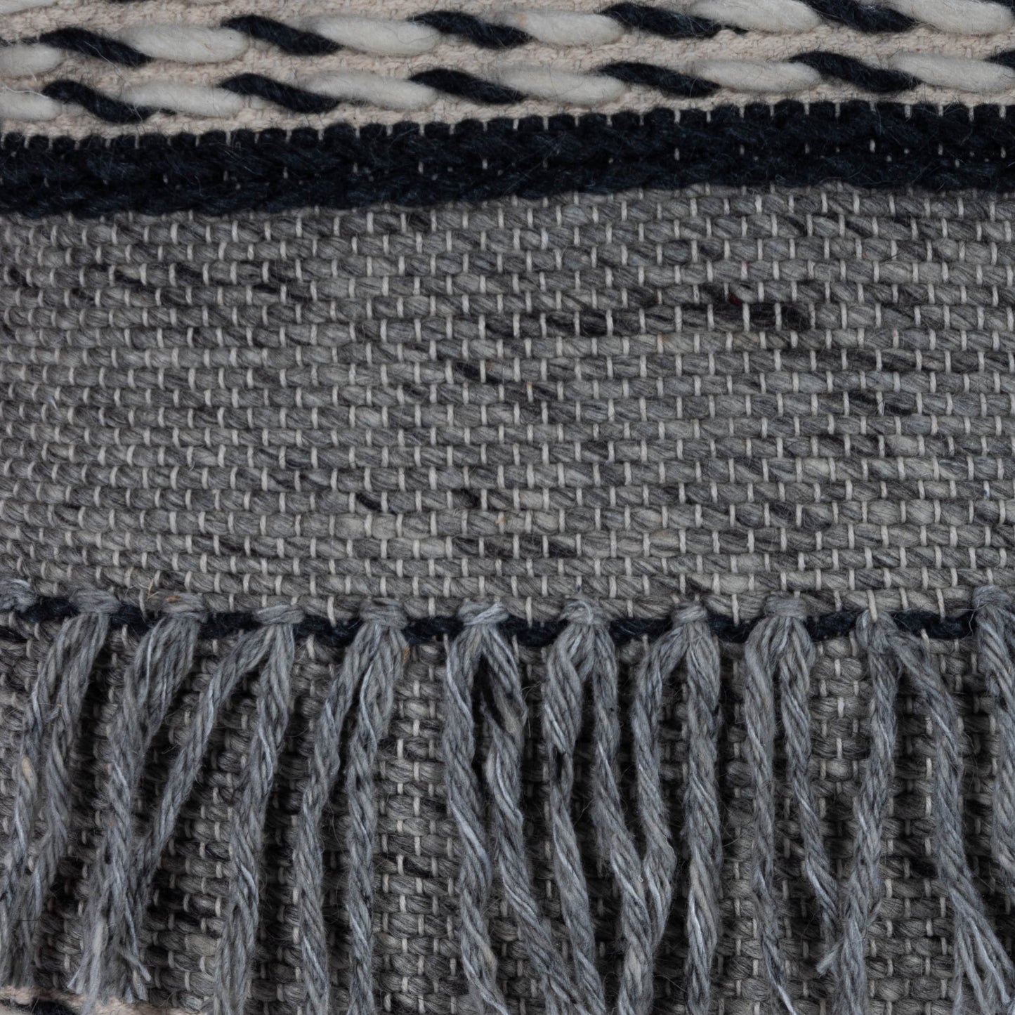 006 SR-770433 | Closeup | Brynn Square Pouffe by Butler Specialty Company in gray and gray. Made from cotton -wool shell, filling: thermocol beans in a eclectic & global style.