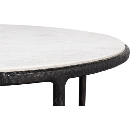 Dakor Round Side Table by Sarreid Ltd. in black. Made from forged iron, white marble in a modern style.