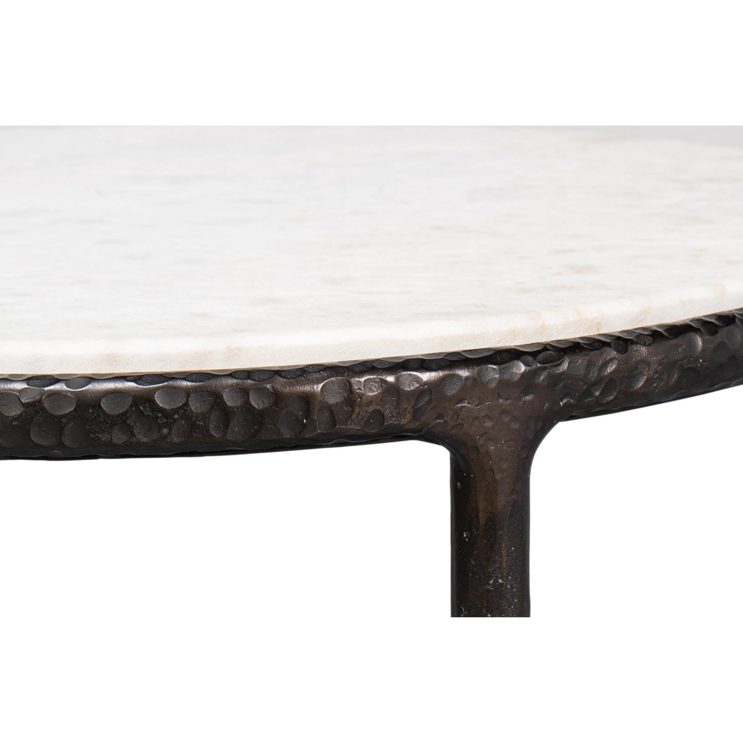 010 SI-2372485 | Closeup | Dakor Round Side Table by Sarreid Ltd. in black. Made from forged iron, white marble in a modern style.