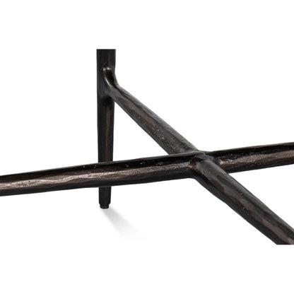 Dakor Round Side Table by Sarreid Ltd. in black. Made from forged iron, white marble in a modern style.