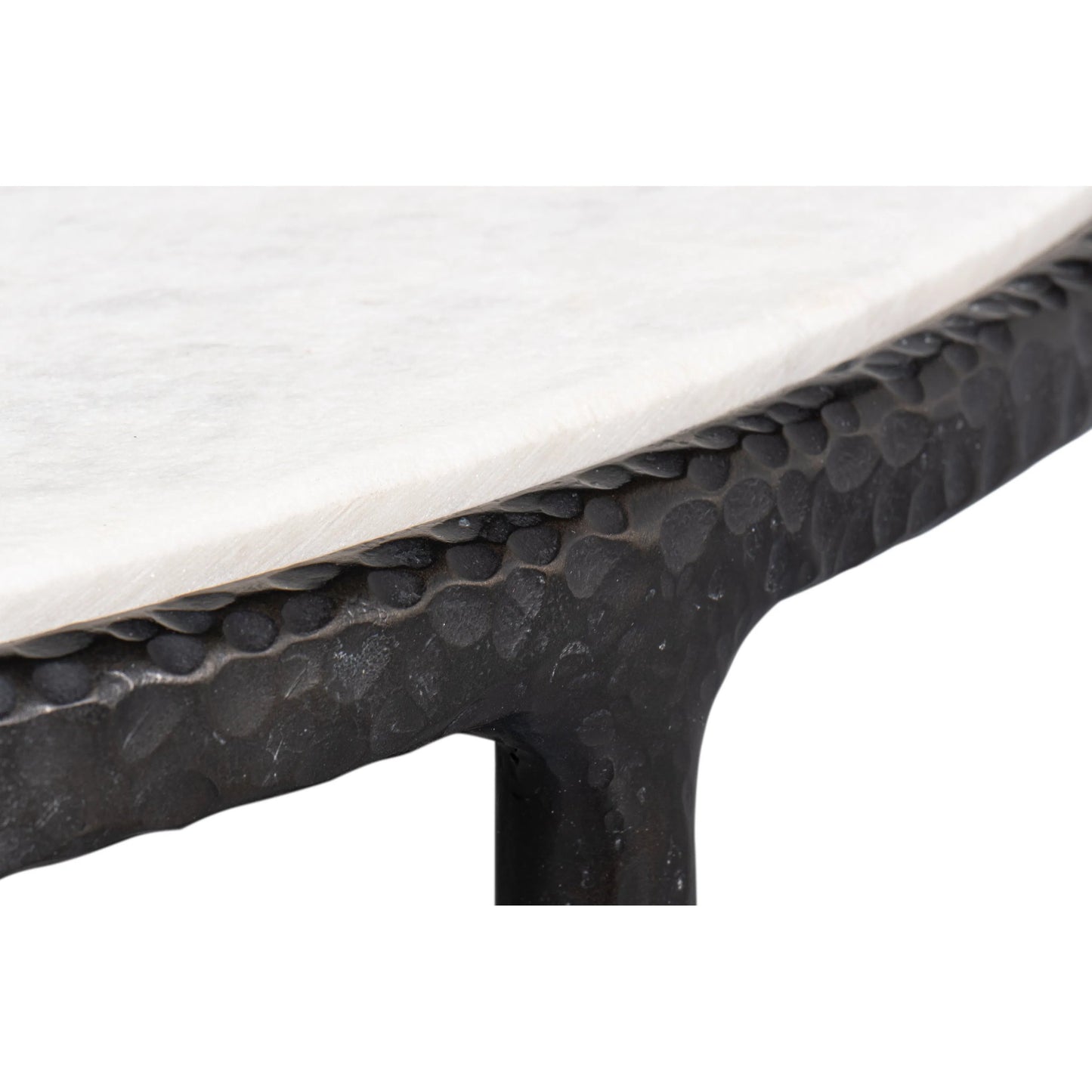 012 SI-2372485 | Closeup | Dakor Round Side Table by Sarreid Ltd. in black. Made from forged iron, white marble in a modern style.