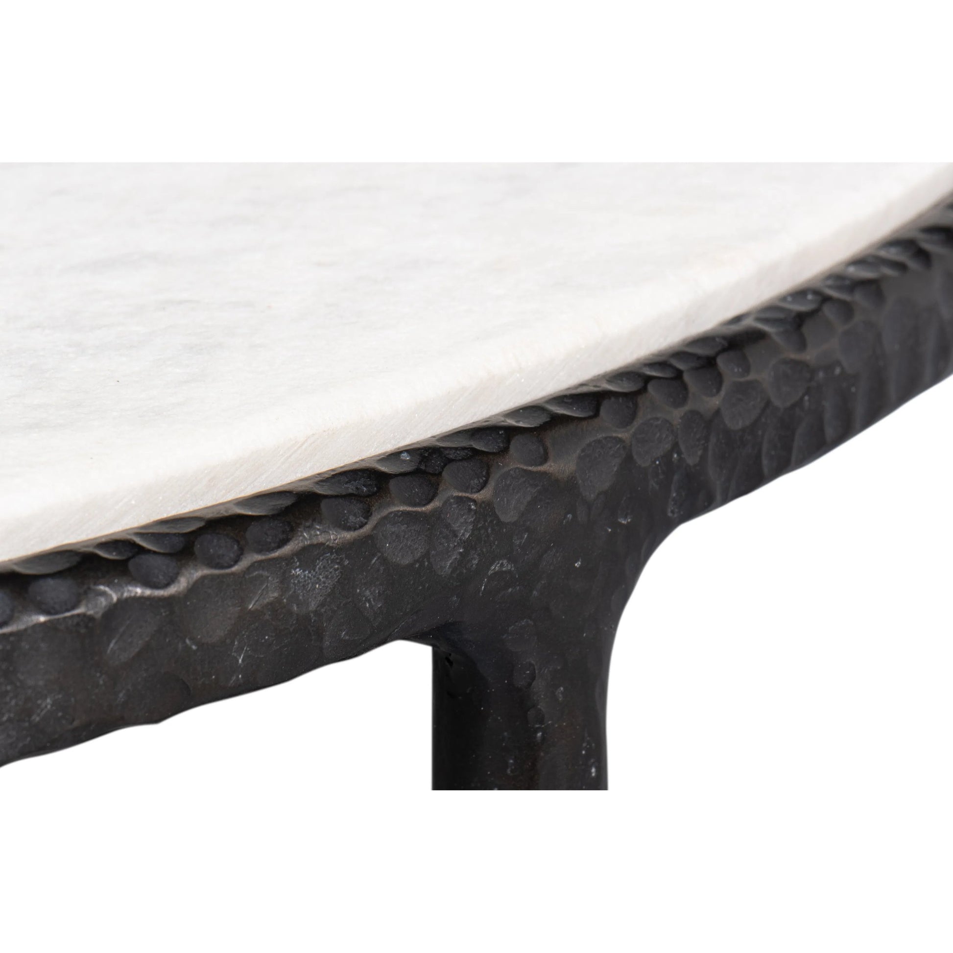 Dakor Round Side Table by Sarreid Ltd. in black. Made from forged iron, white marble in a modern style.