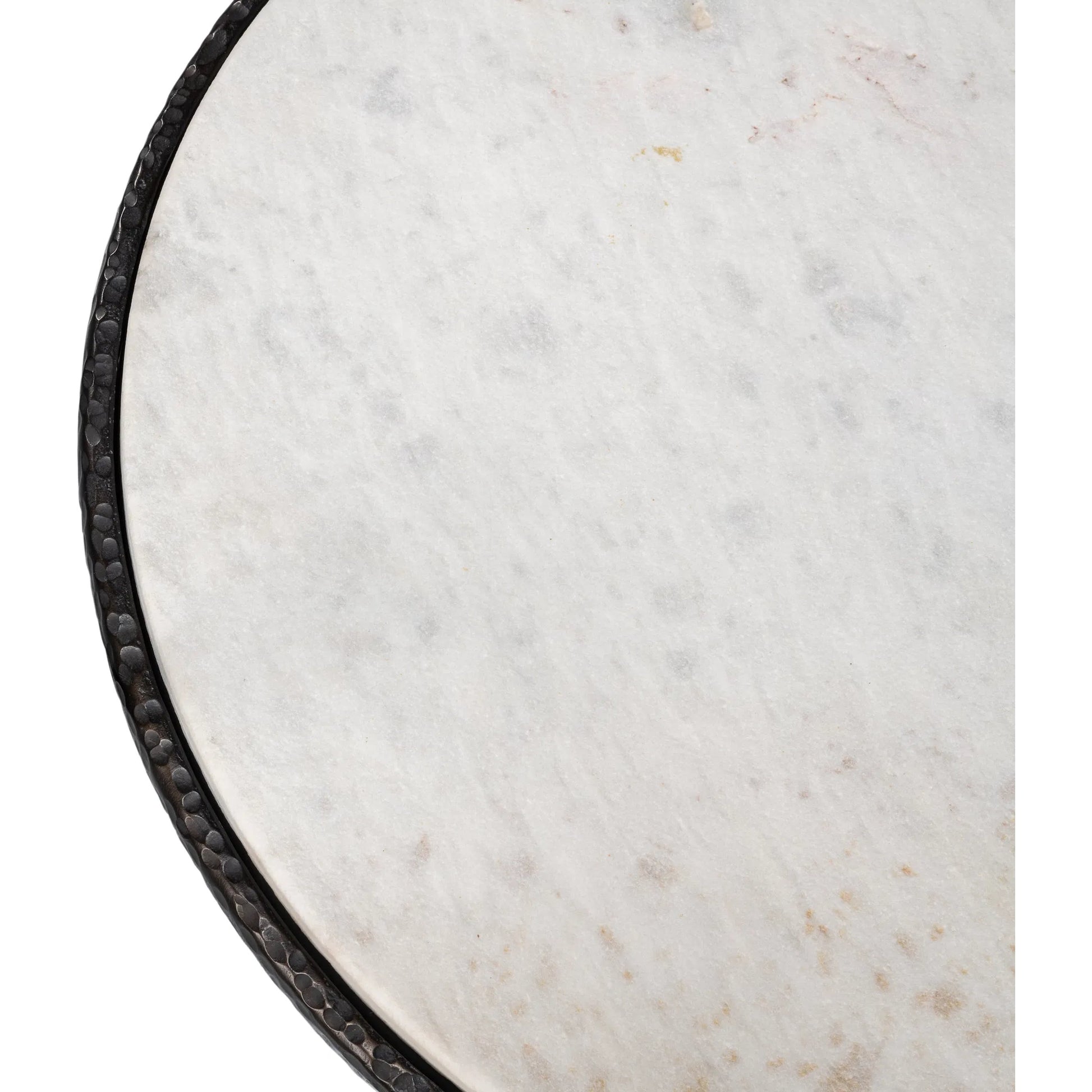 Dakor Round Side Table by Sarreid Ltd. in black. Made from forged iron, white marble in a modern style.