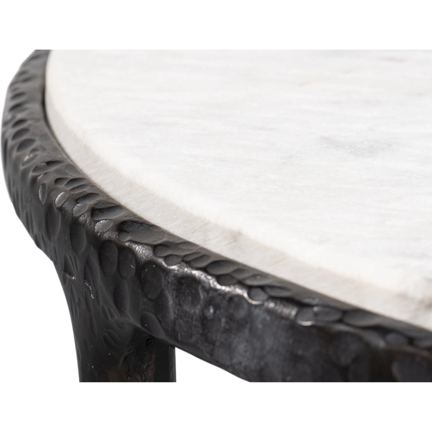 011 SI-2372485 | Closeup | Dakor Round Side Table by Sarreid Ltd. in black. Made from forged iron, white marble in a modern style.