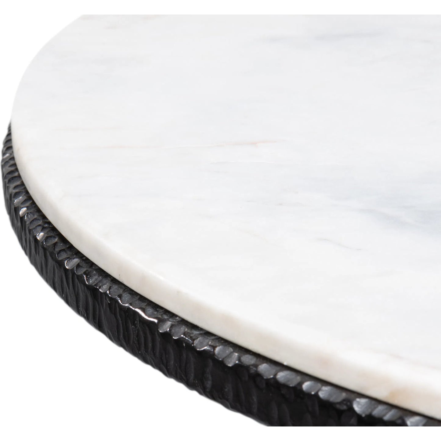 009 SI-2372483 | Closeup | Dakor Round Breakfast Table by Sarreid Ltd. in black. Made from forged iron, white marble in a modern style.