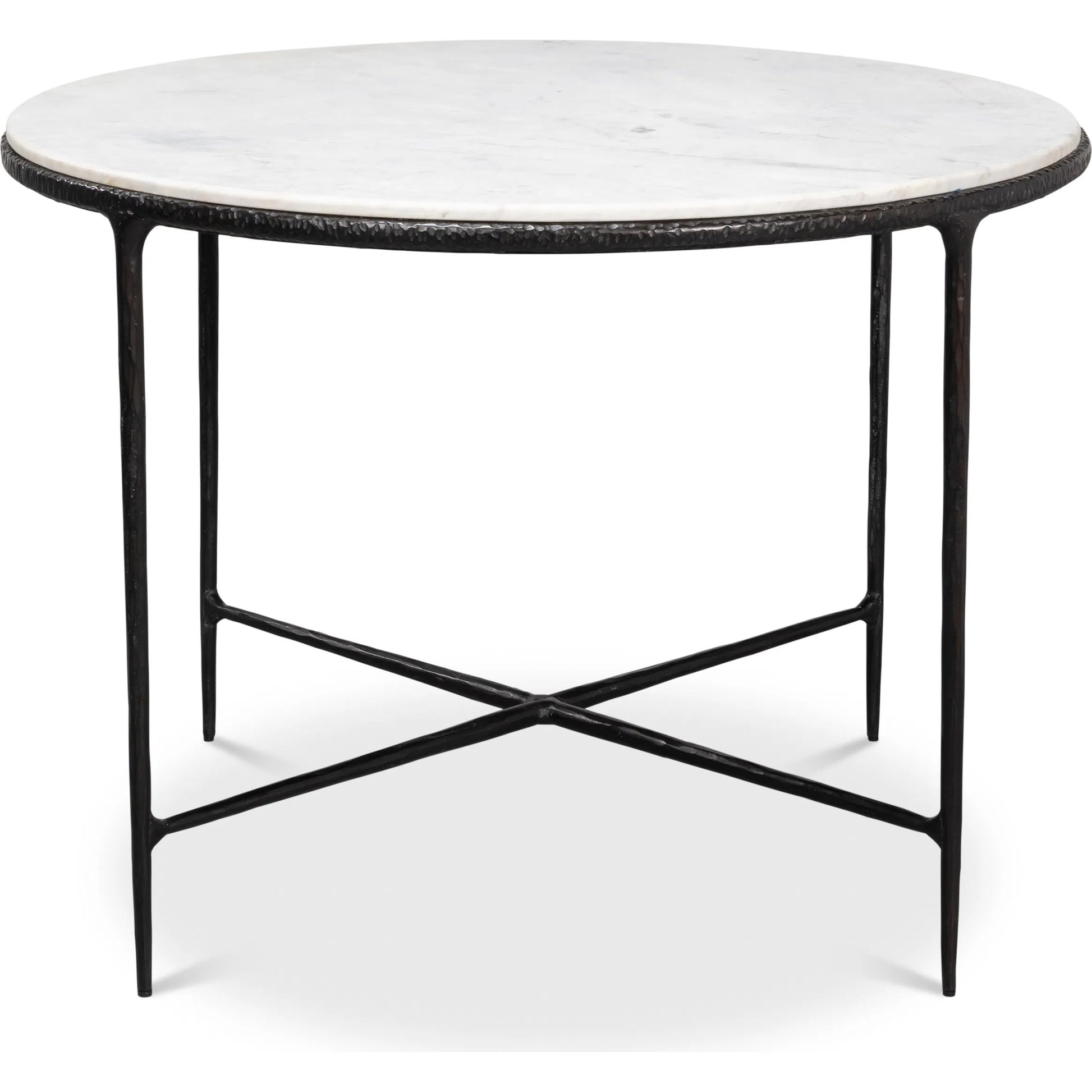 Dakor Round Breakfast Table by Sarreid Ltd. in black. Made from forged iron, white marble in a modern style.