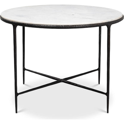 Dakor Round Breakfast Table by Sarreid Ltd. in black. Made from forged iron, white marble in a modern style.