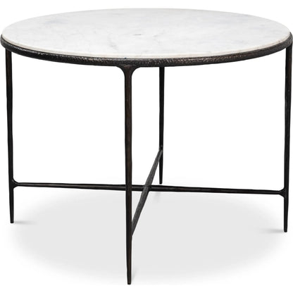 Dakor Round Breakfast Table by Sarreid Ltd. in black. Made from forged iron, white marble in a modern style.