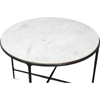 Dakor Round Breakfast Table by Sarreid Ltd. in black. Made from forged iron, white marble in a modern style.