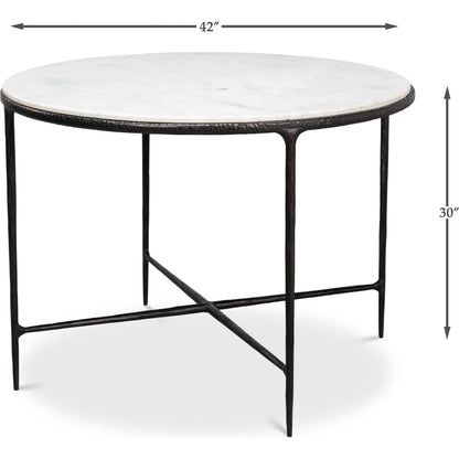 Dakor Round Breakfast Table by Sarreid Ltd. in black. Made from forged iron, white marble in a modern style.