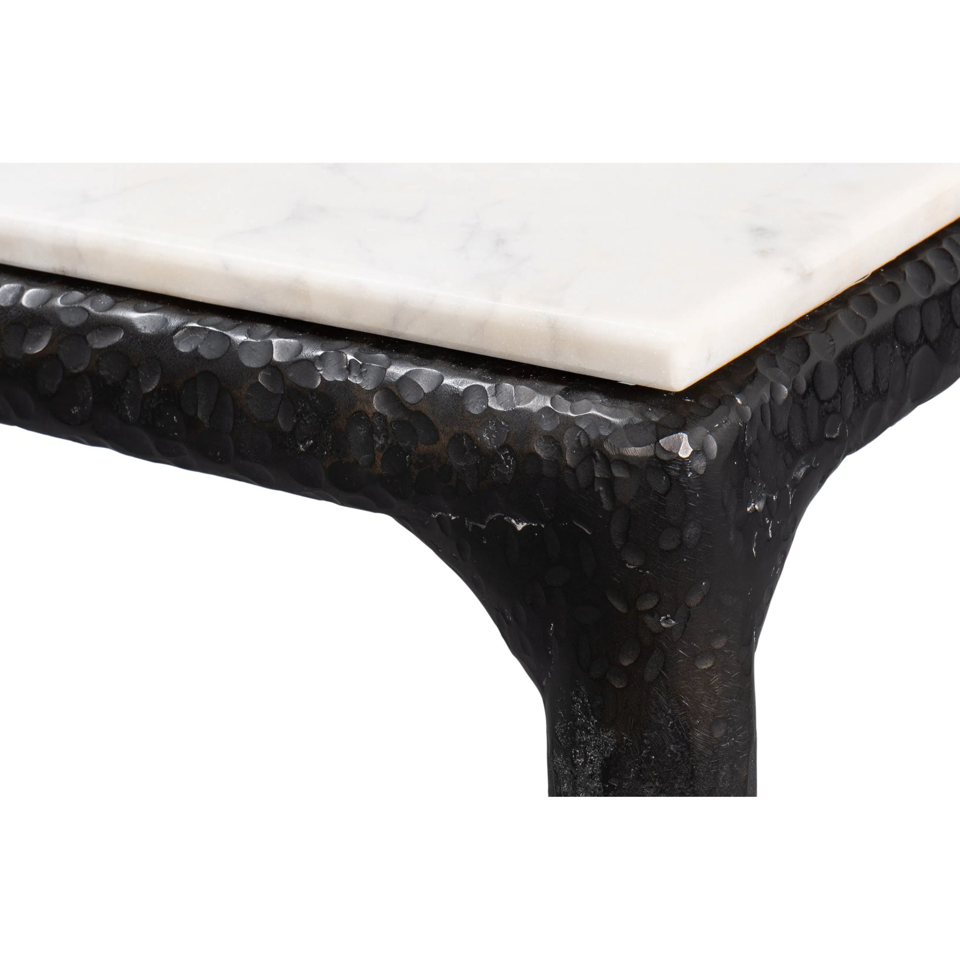 Dakor Dining Table by Sarreid Ltd. in black. Made from forged iron, white marble in a modern style.
