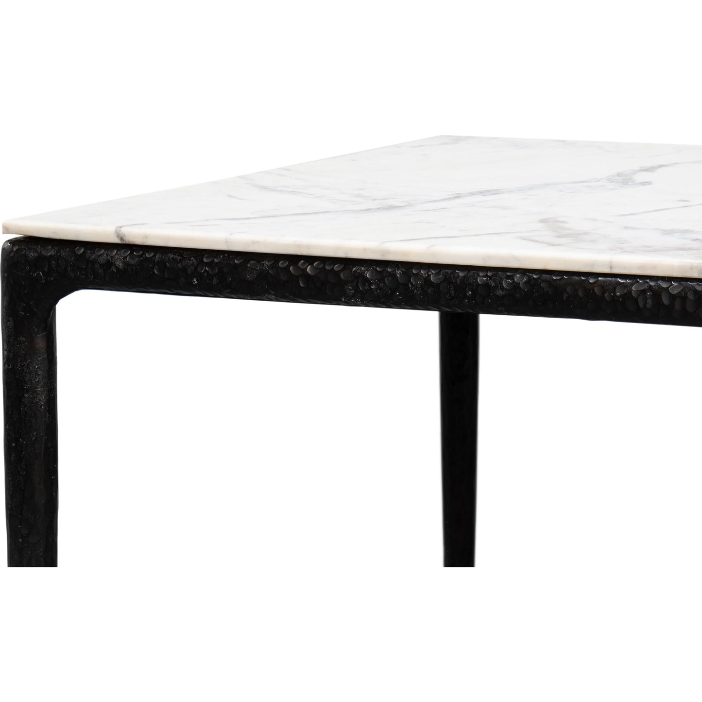 009 SI-2372482 | Closeup | Dakor Dining Table by Sarreid Ltd. in black. Made from forged iron, white marble in a modern style.