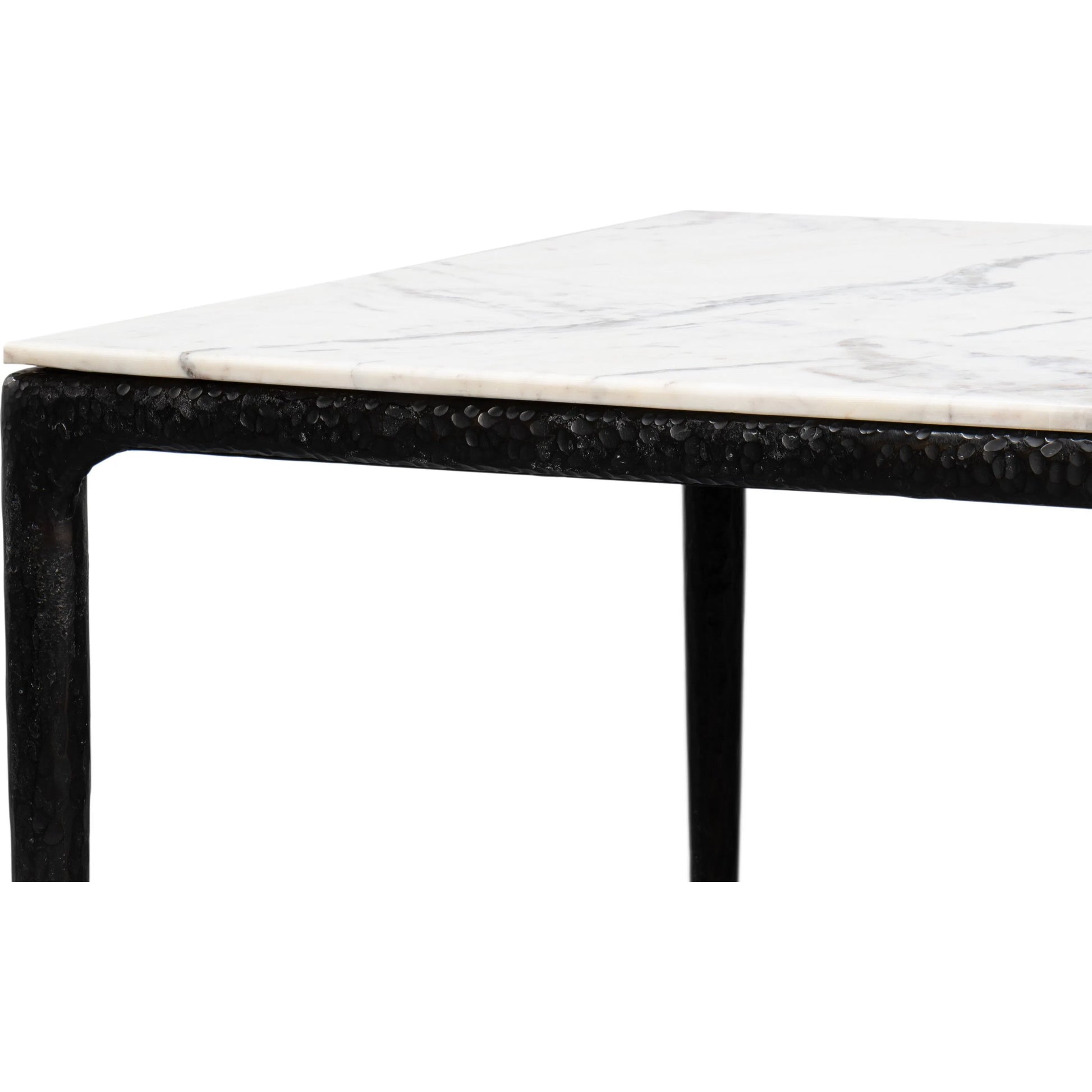 Dakor Dining Table by Sarreid Ltd. in black. Made from forged iron, white marble in a modern style.