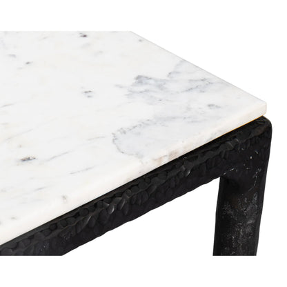 Dakor Dining Table by Sarreid Ltd. in black. Made from forged iron, white marble in a modern style.