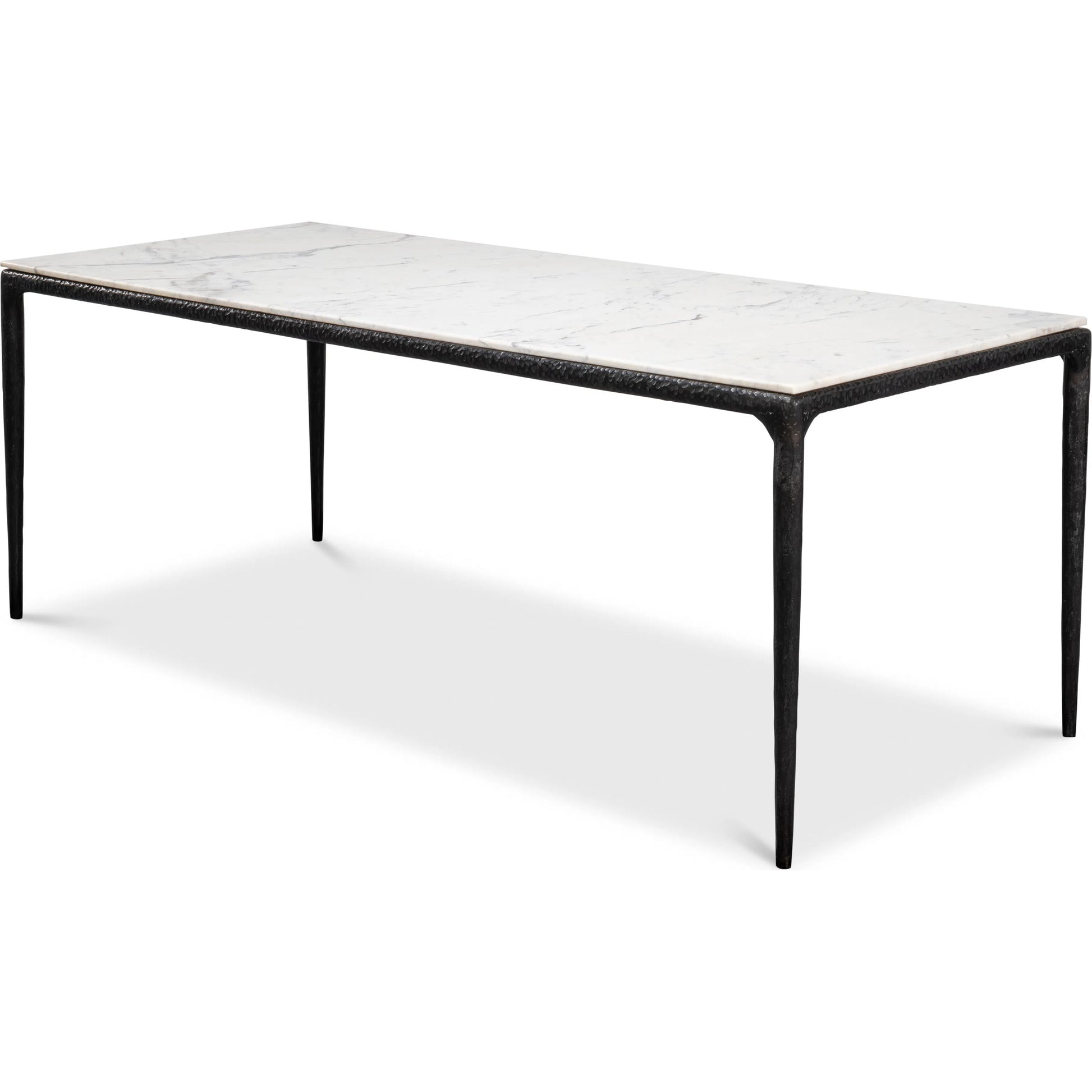 Dakor Dining Table by Sarreid Ltd. in black. Made from forged iron, white marble in a modern style.
