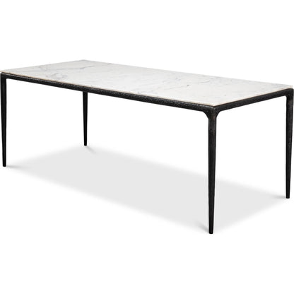 Dakor Dining Table by Sarreid Ltd. in black. Made from forged iron, white marble in a modern style.