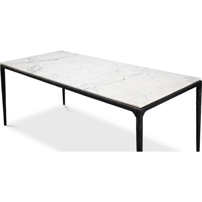 Dakor Dining Table by Sarreid Ltd. in black. Made from forged iron, white marble in a modern style.