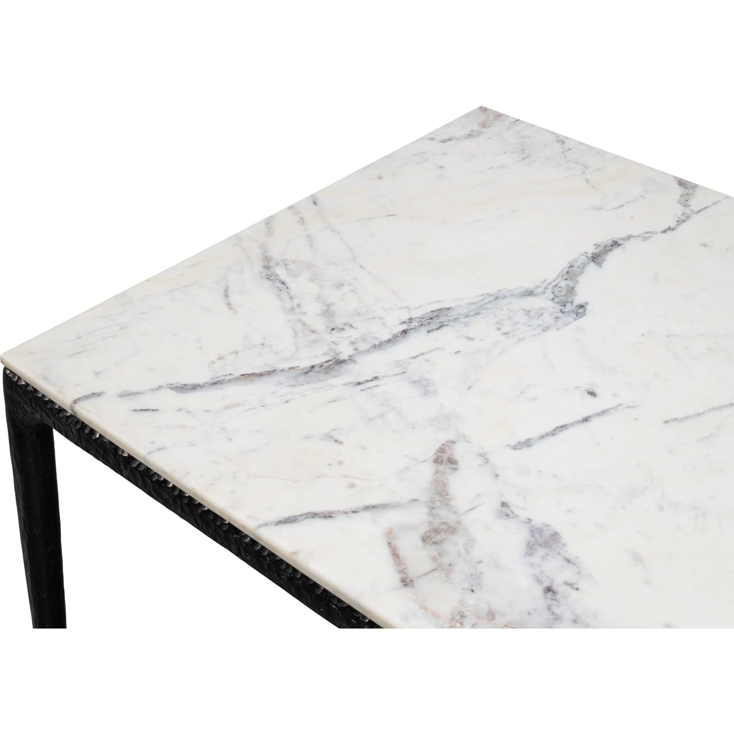 012 SI-2372482 | Closeup | Dakor Dining Table by Sarreid Ltd. in black. Made from forged iron, white marble in a modern style.
