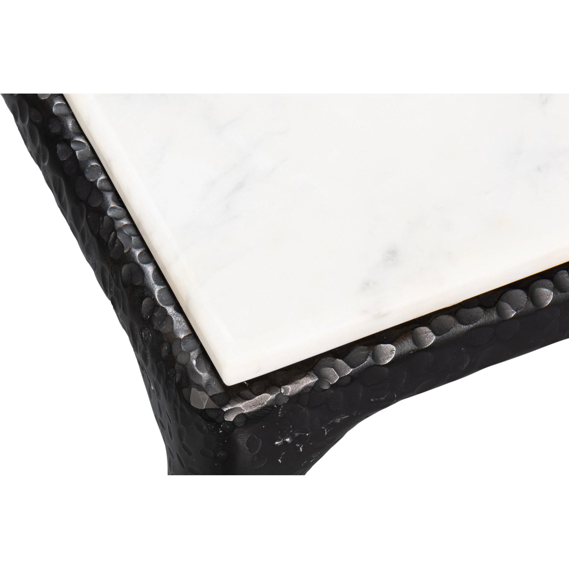 Dakor Dining Table by Sarreid Ltd. in black. Made from forged iron, white marble in a modern style.