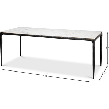 Dakor Dining Table by Sarreid Ltd. in black. Made from forged iron, white marble in a modern style.