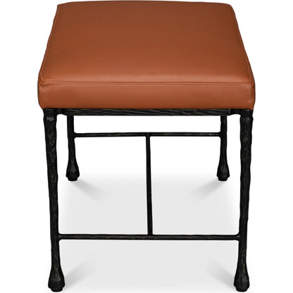 Kings Road Leather Bench by Sarreid Ltd. in brown and iron, leather, cow leather. Made from unique in a traditional style.