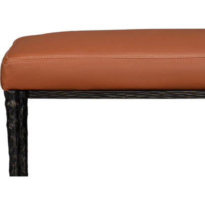Kings Road Leather Bench by Sarreid Ltd. in brown and iron, leather, cow leather. Made from unique in a traditional style.