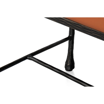 Kings Road Leather Bench by Sarreid Ltd. in brown and iron, leather, cow leather. Made from unique in a traditional style.