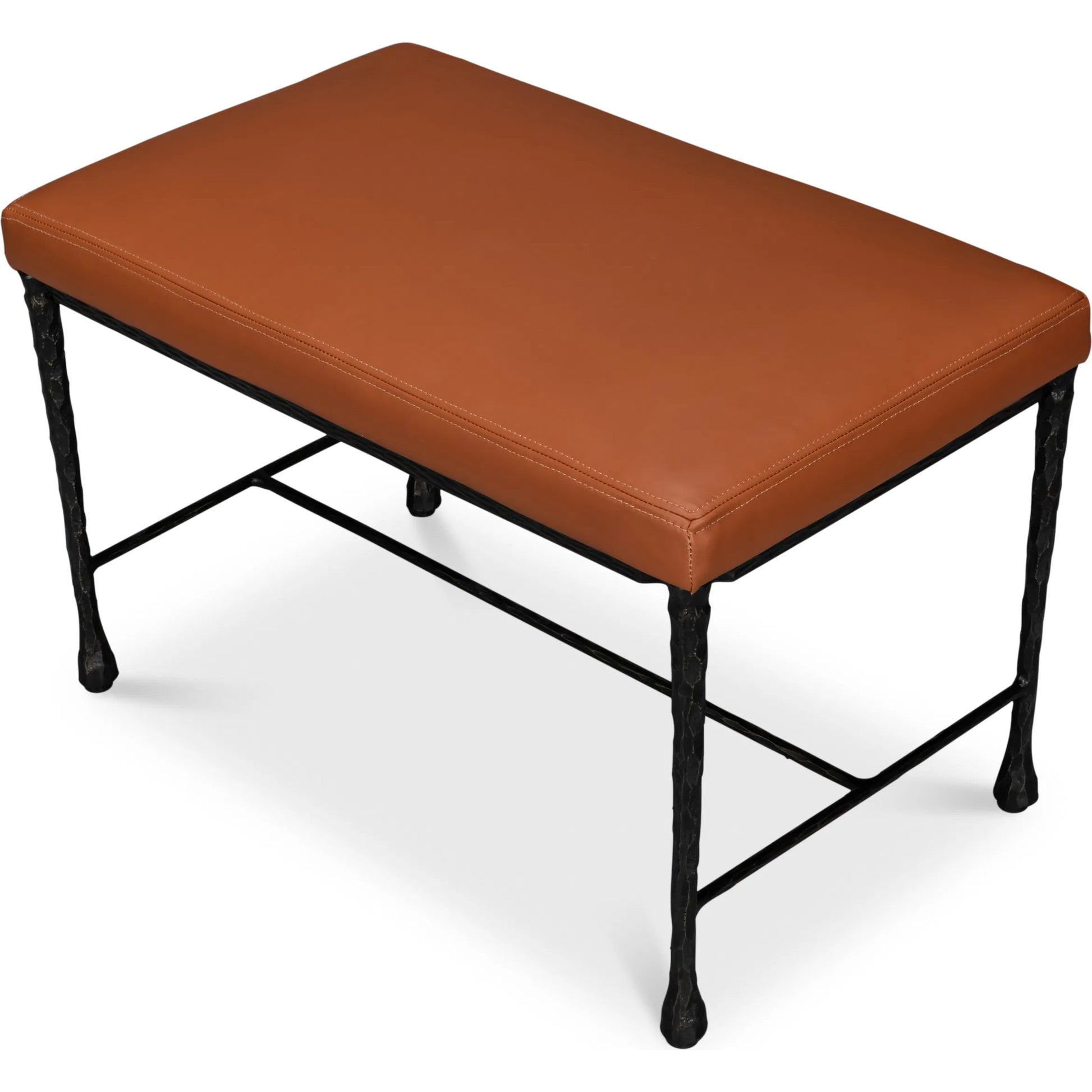 Kings Road Leather Bench by Sarreid Ltd. in brown and iron, leather, cow leather. Made from unique in a traditional style.