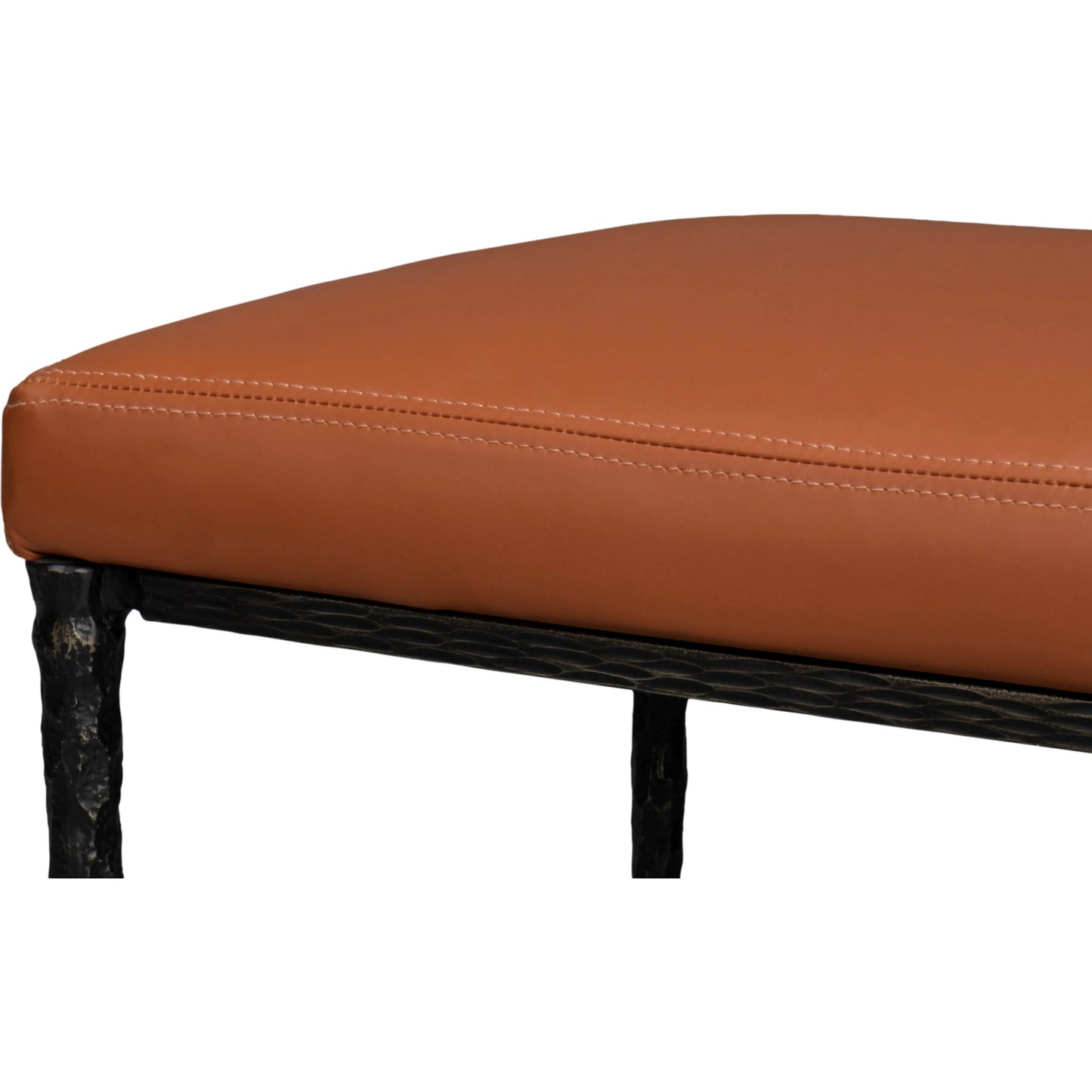 008 SI-2262540 | Closeup | Kings Road Leather Bench by Sarreid Ltd. in brown and iron, leather, cow leather. Made from unique in a traditional style.