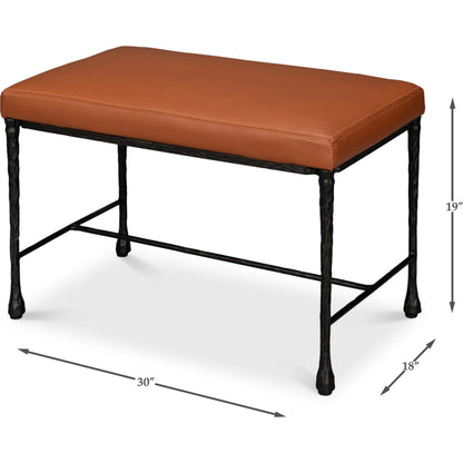 Kings Road Leather Bench by Sarreid Ltd. in brown and iron, leather, cow leather. Made from unique in a traditional style.