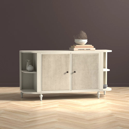 Charity Sideboard by Sarreid Ltd. in covet white. Made from tulip wood in a unique style.