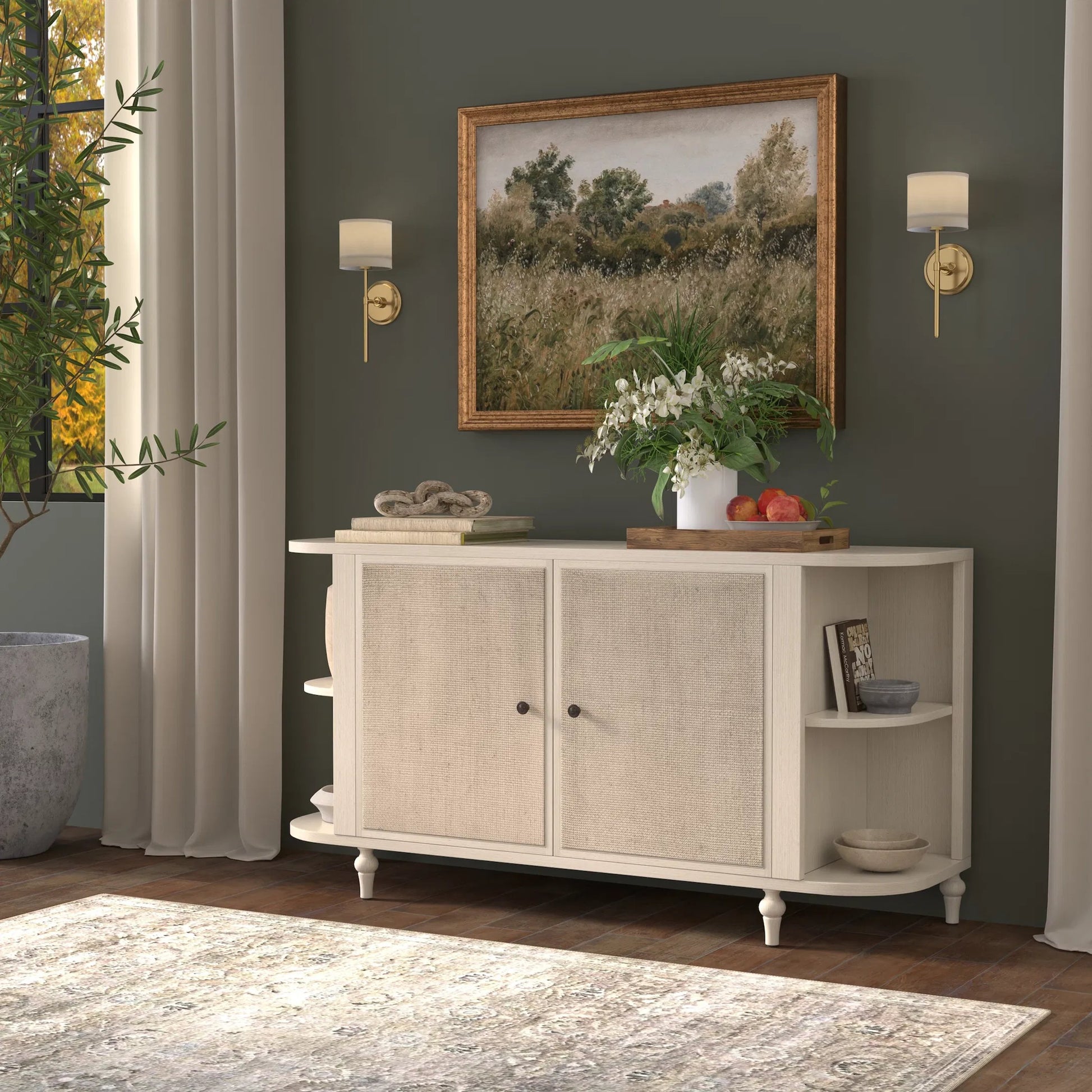 Charity Sideboard by Sarreid Ltd. in covet white. Made from tulip wood in a unique style.