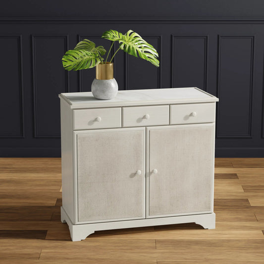 Jeremy Two Door Buffet by Sarreid Ltd. in porcelain white. Made from tulip wood and porcelain in a unique style.