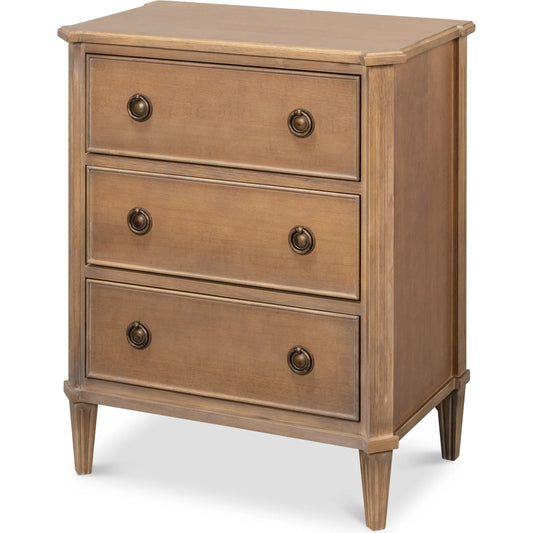 Poppin's 3 Drawer Chest by Sarreid Ltd. in modern brown. Made from tulip wood in a unique style.