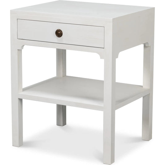 Windy Single Drawer Side Table by Sarreid Ltd. in cortina white. Made from tulip wood in a unique style.