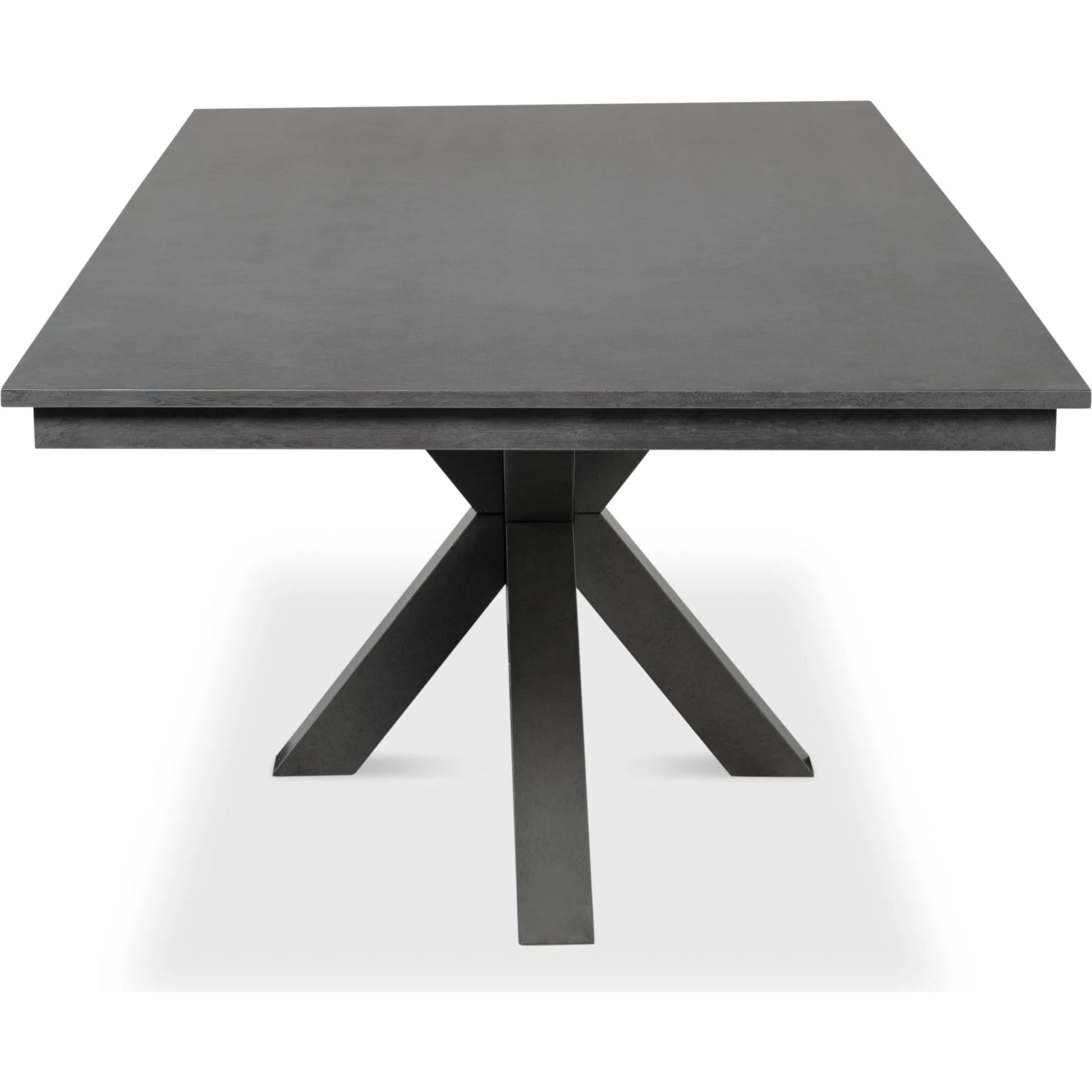 Eich Dining Table by Sarreid Ltd. in stone grey. Made from tulip wood, tanganika walnut veneer in a unique style.