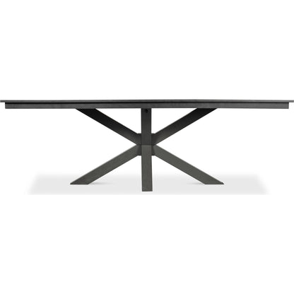 Eich Dining Table by Sarreid Ltd. in stone grey. Made from tulip wood, tanganika walnut veneer in a unique style.
