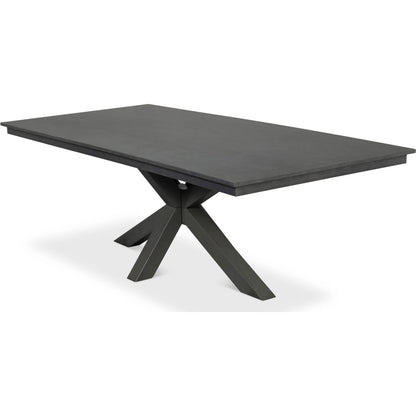 Eich Dining Table by Sarreid Ltd. in stone grey. Made from tulip wood, tanganika walnut veneer in a unique style.
