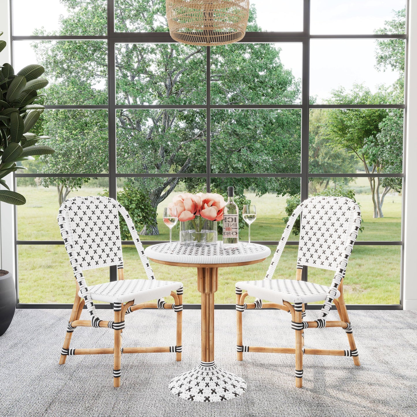 017 SR-770515 | Lifestyle | Tenor Dining Chair by Butler Specialty Company in white. Made from 60%-pe plastic weave, 40%-rattan in a coastal style.