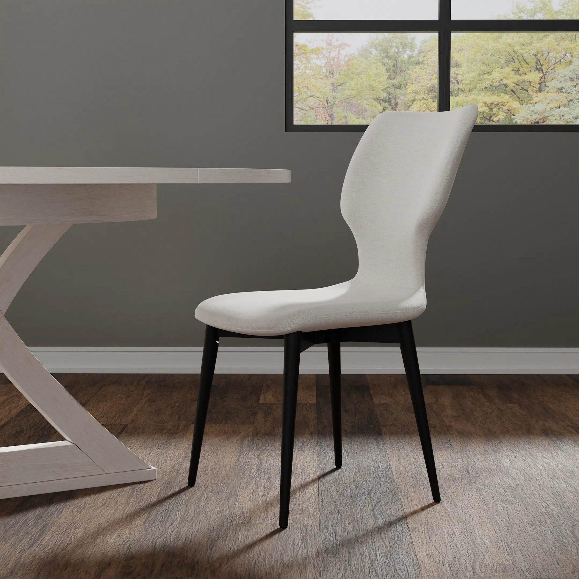 Contour Side Chair by Sarreid Ltd. in ivory. Made from beechwood, plywood in a unique style.