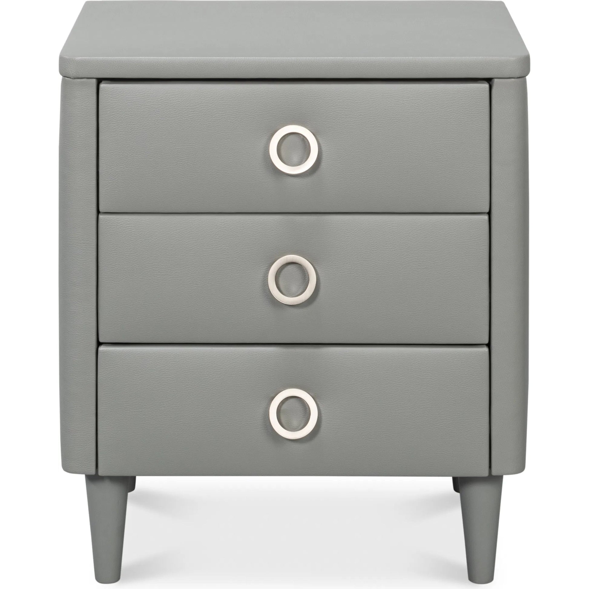 Avvolto Three Drawer Night Stand by Sarreid Ltd. in grey. Made from wood, ecoleather in a unique style.