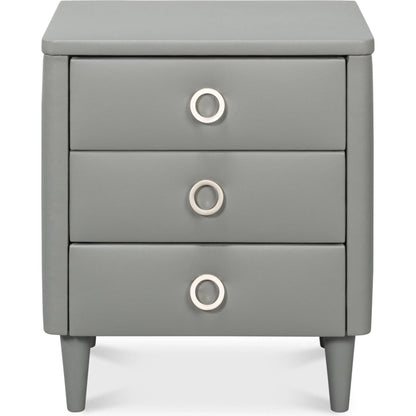 Avvolto Three Drawer Night Stand by Sarreid Ltd. in grey. Made from wood, ecoleather in a unique style.