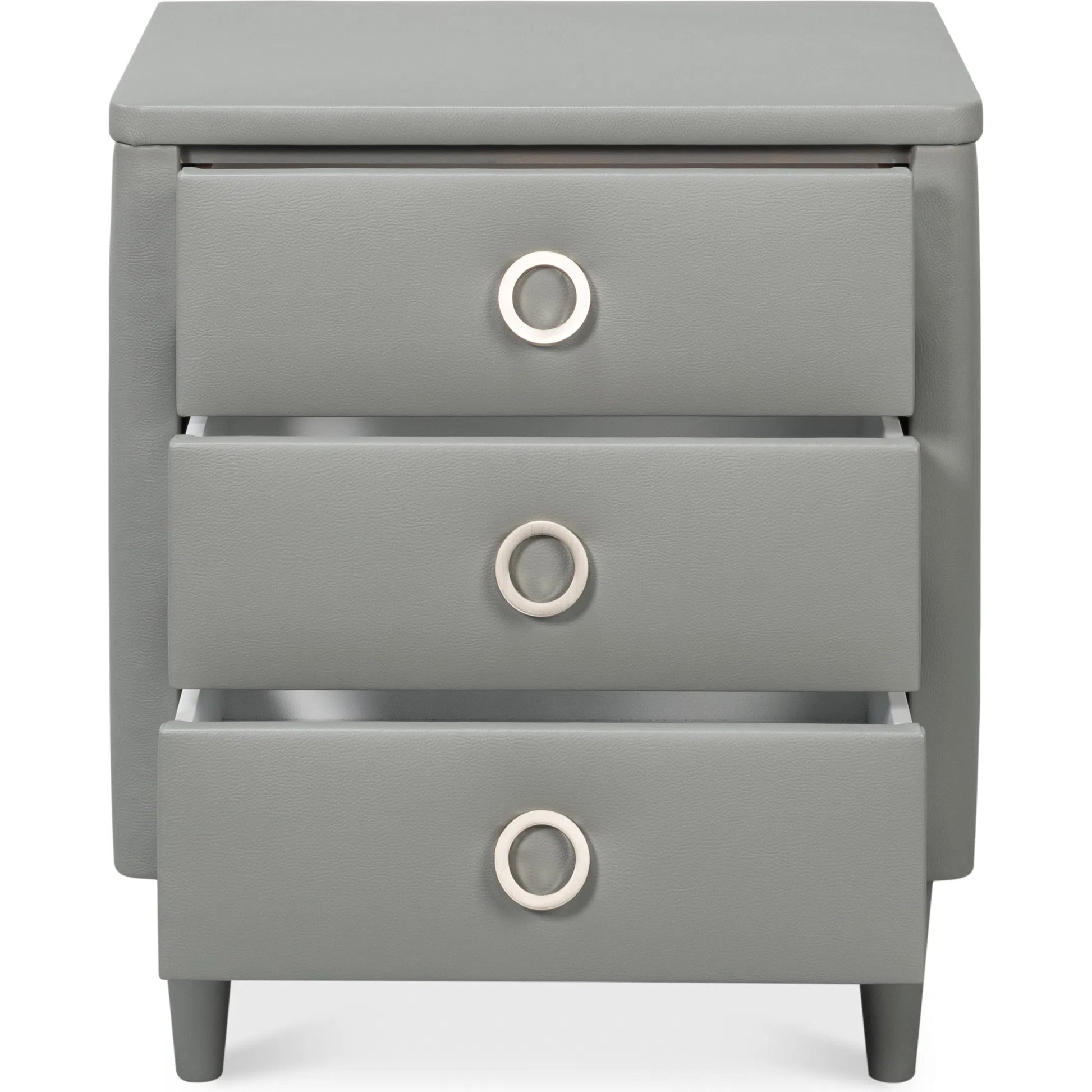 Avvolto Three Drawer Night Stand by Sarreid Ltd. in grey. Made from wood, ecoleather in a unique style.