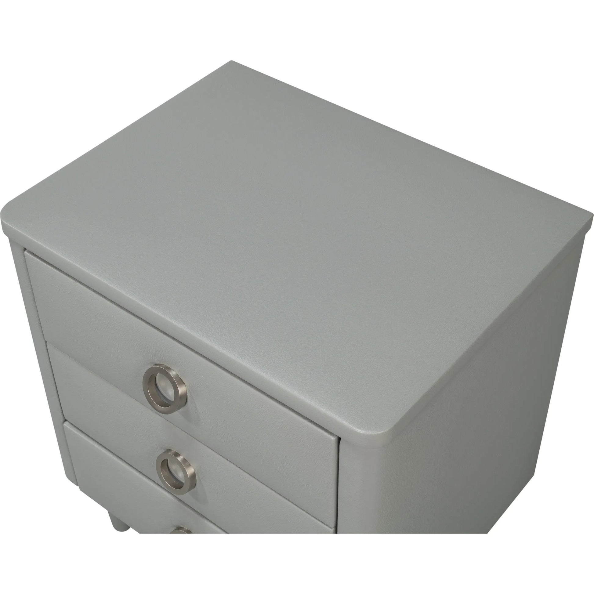 Avvolto Three Drawer Night Stand by Sarreid Ltd. in grey. Made from wood, ecoleather in a unique style.