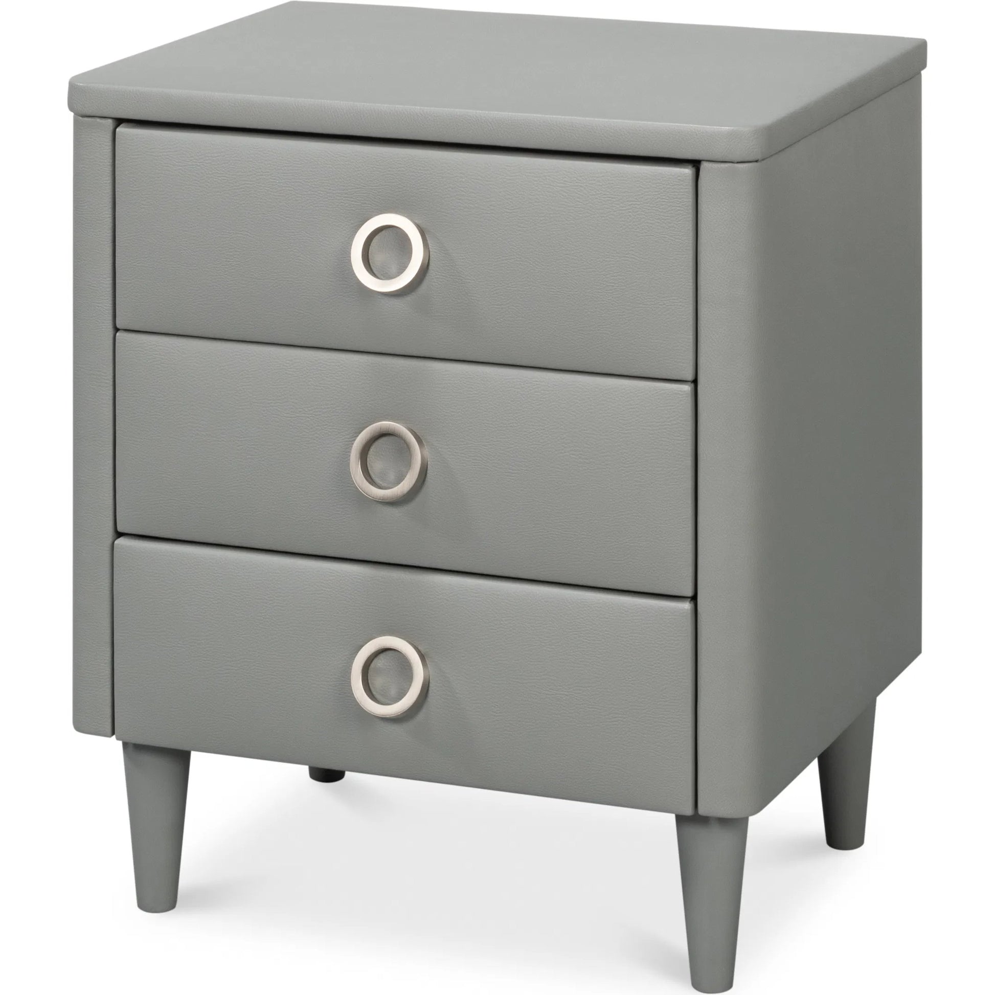 Avvolto Three Drawer Night Stand by Sarreid Ltd. in grey. Made from wood, ecoleather in a unique style.
