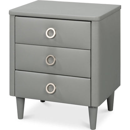 Avvolto Three Drawer Night Stand by Sarreid Ltd. in grey. Made from wood, ecoleather in a unique style.