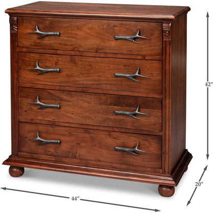 Redford Chest of Drawer by Sarreid Ltd. in brown. Made from acacia wood in a unique style.
