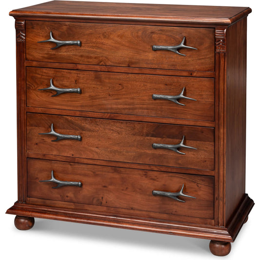 Redford Chest of Drawer by Sarreid Ltd. in brown. Made from acacia wood in a unique style.